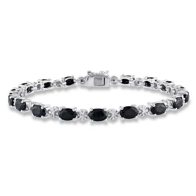 Trillion-cut ruby bracelet-11 1/6ct TGW Black Sapphire Tennis Bracelet in Sterling Silver by Miadora - 7.25 in x 4.5 mm x 4.2 mm