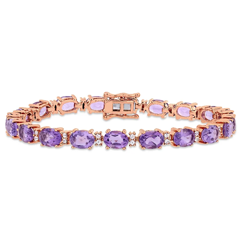 Ash bead bracelet-14 1/10ct TGW Amethyst White Sapphire Tennis Bracelet in Rose Plated Sterling Silver by Miadora