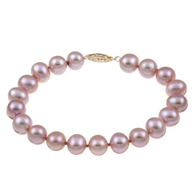 Clustered stone bracelet-14k Yellow Gold 8-9mm Pink Freshwater Pearl Bracelet 8 inches