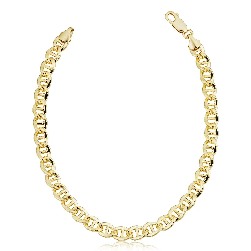 Layered gem bracelet-14k Yellow Gold Filled 6 millimeter Solid Flat Mariner Chain Bracelet (8.5 inches)