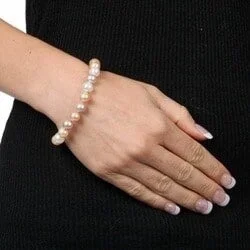 Rough grain bracelet-14k Yellow Gold Pink Freshwater Pearl Bracelet (8-9mm)