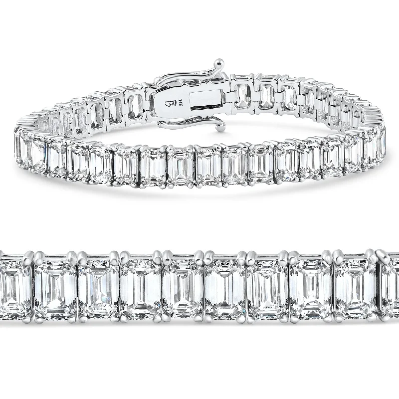 Recessed groove bracelet-22.50Ct Emerald Diamond Tennis Bracelet White Gold 7" 17.5g Lab Grown