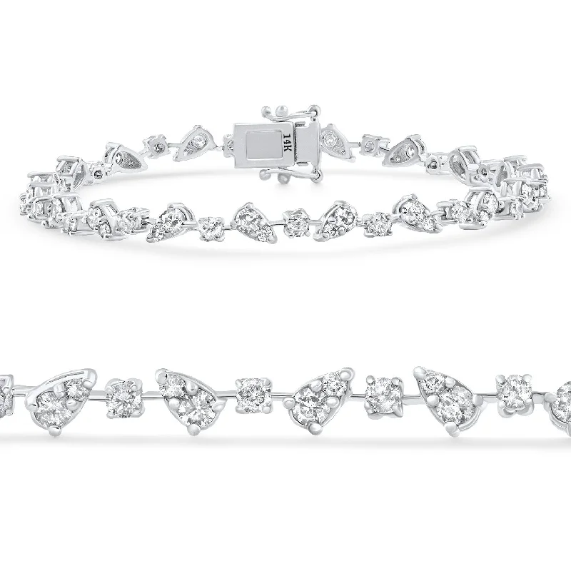 Mist bead bracelet-3.43Ct White Gold Natural Real Diamond Pear Frame Tennis Bracelet 7" Women's