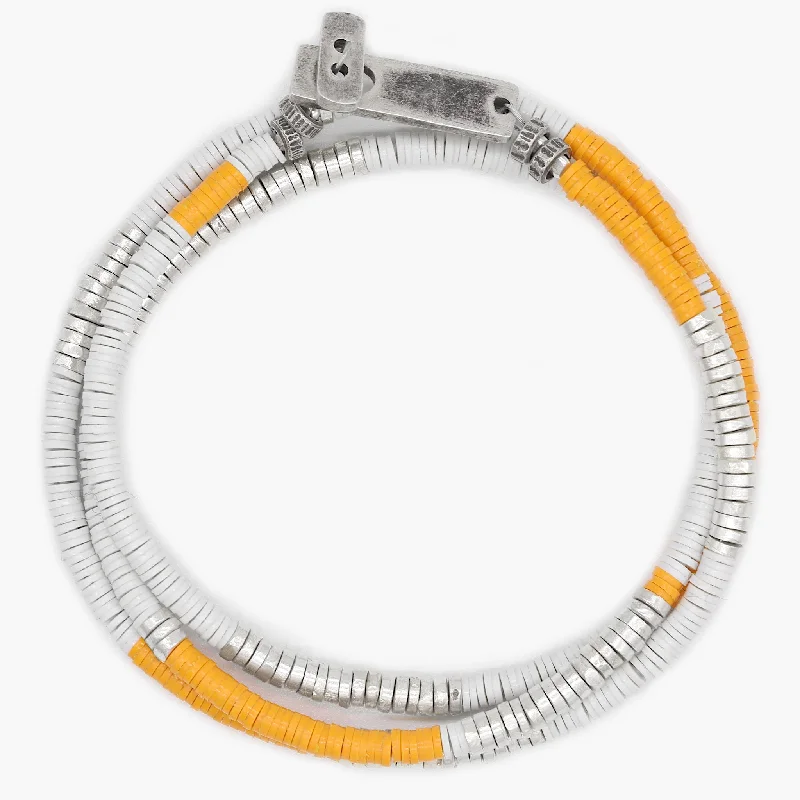 Tinted quartz bracelet-3 Laps Bracelet With Vinyl And Sterling Silver Beads (White/Orange)