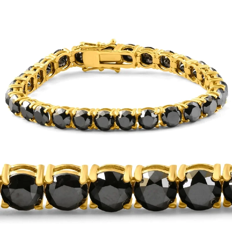 Cluster stack bracelet-35Ct Black Diamond Yellow Gold Women's Tennis Bracelet 7"