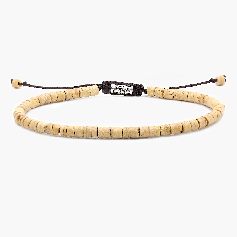 Fifteen-bead bracelet-4mm Natural Coconut Beads Adjustable Bracelet (Light Brown)