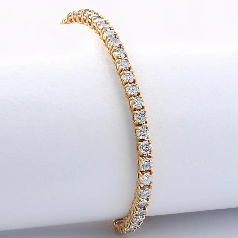 Swinging gem bracelet-5 Carat TW Round Cut Lab Grown Diamond Tennis Bracelet Yellow Gold Lab Grown