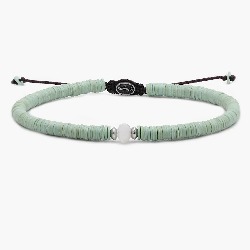 Sesame sprout bracelet-5mm Vinyl Bracelet With Moonstone Charm (Light Green)