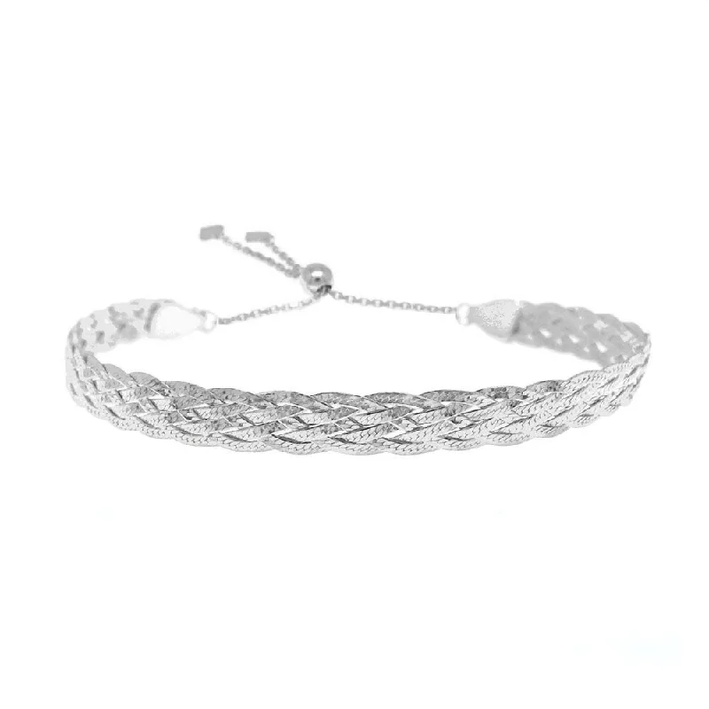 River pebble bracelet-925 Sterling Silver Braided Herringbone Adjustable Bracelet