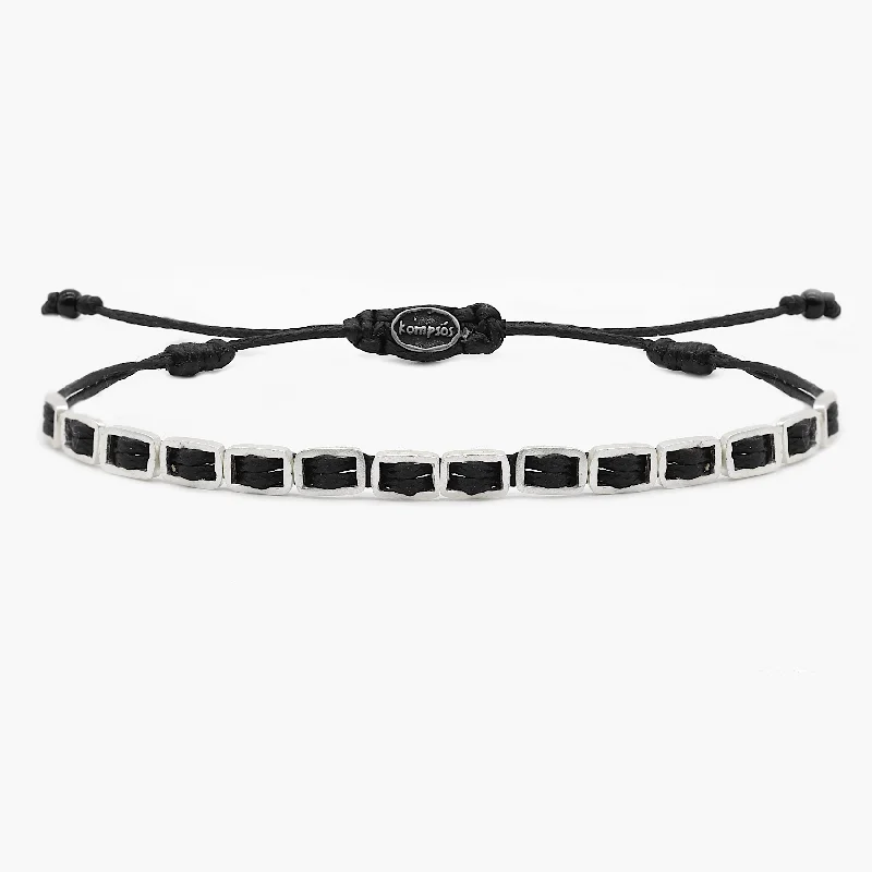 Inlaid design bracelet-Adjustable Bracelet With Handmade Sterling Silver Beads (Black)