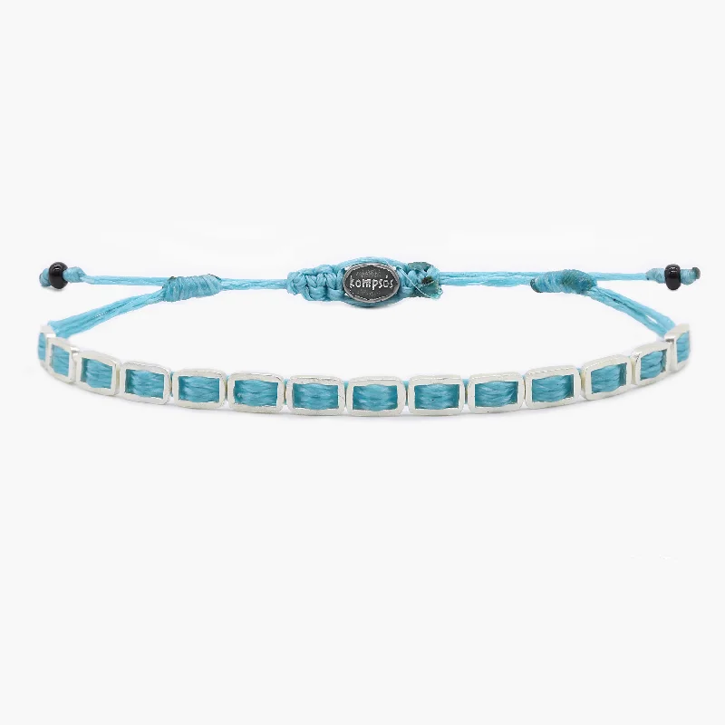 Family badge bracelet-Adjustable Bracelet With Handmade Sterling Silver Beads (Light Blue)