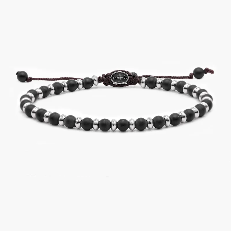 Pinnacle charm bracelet-Beaded Bracelet With Matte Onyx and Silver Beads