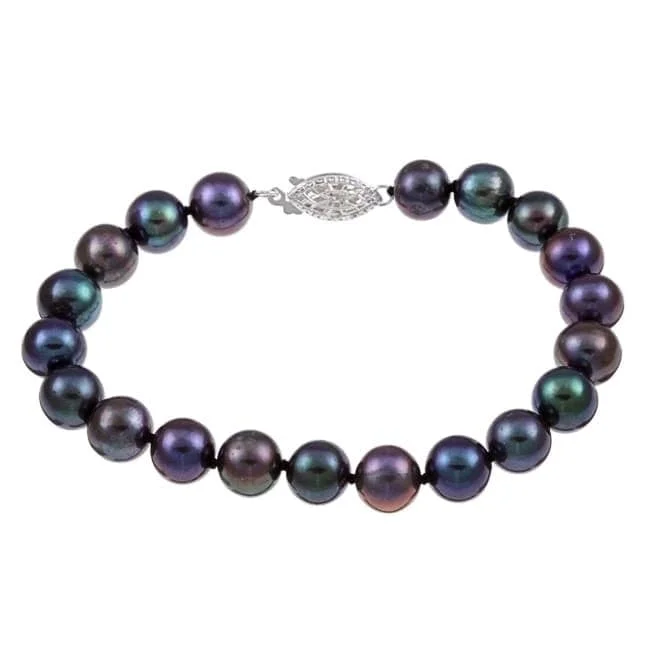 Ornate swirl bracelet-Black Freshwater Pearl Classic 8-inch Bracelet (8-9 mm)