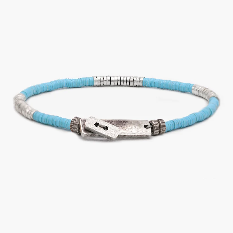 Lily flower bracelet-Bracelet With Recycled Vinyl And Sterling Silver Beads (Light Blue)