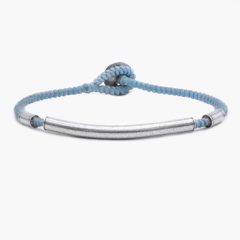 Smooth cut bracelet-Braided Bracelet With Sterling Silver Bar (Light Blue)