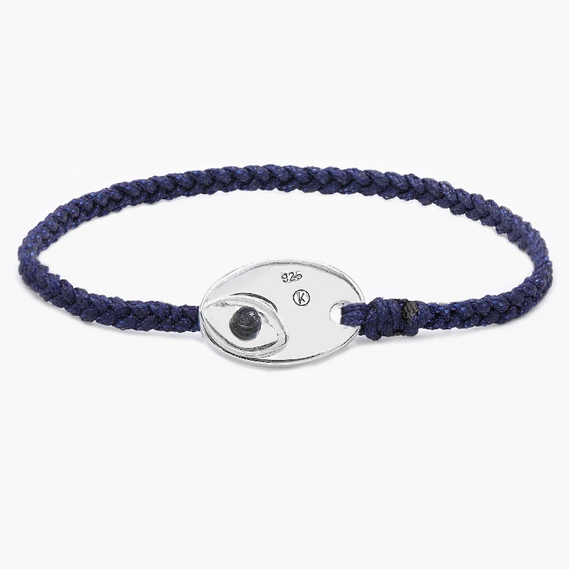 Brass finish bracelet-Braided Bracelet With Sterling Silver Button (Dark Blue)