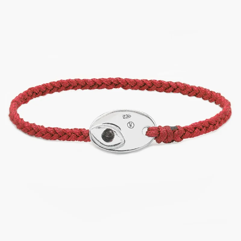 Pinned design bracelet-Braided Bracelet With Sterling Silver Button (Red)