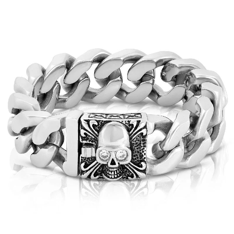 Pinned design bracelet-Crucible Men's Skull Clasp Curb Stainless Steel Bracelet (20mm)