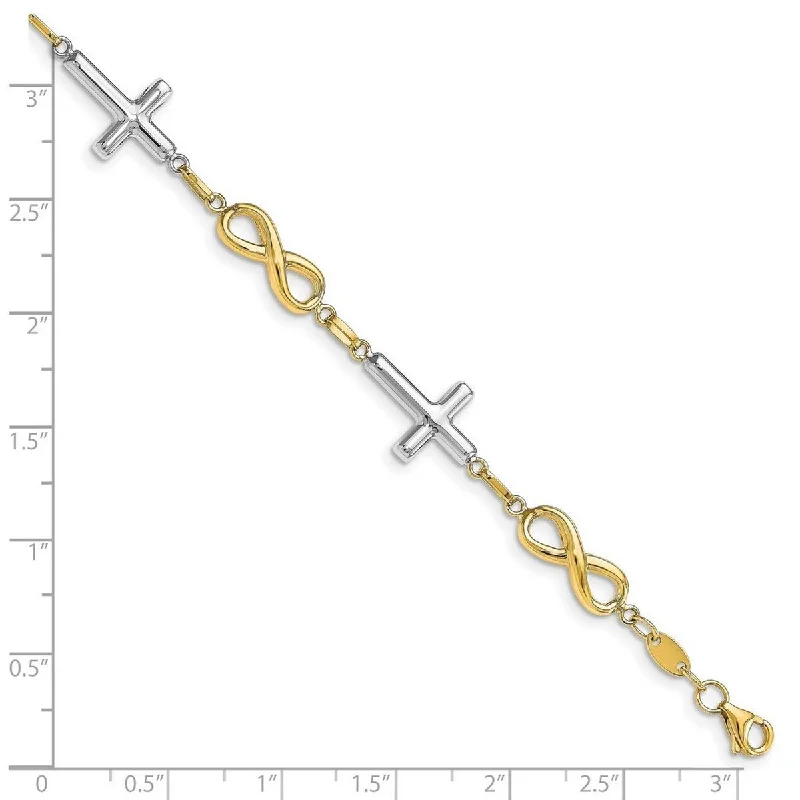 Layered gem bracelet-Curata 10k Two tone Gold Sideways Cross and Infinity Link Bracelet 7.5 Inch