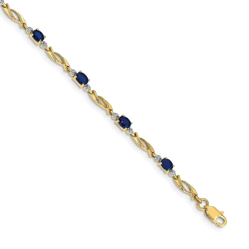 Brass finish bracelet-Curata 14k Diamond and Sapphire Oval Bracelet