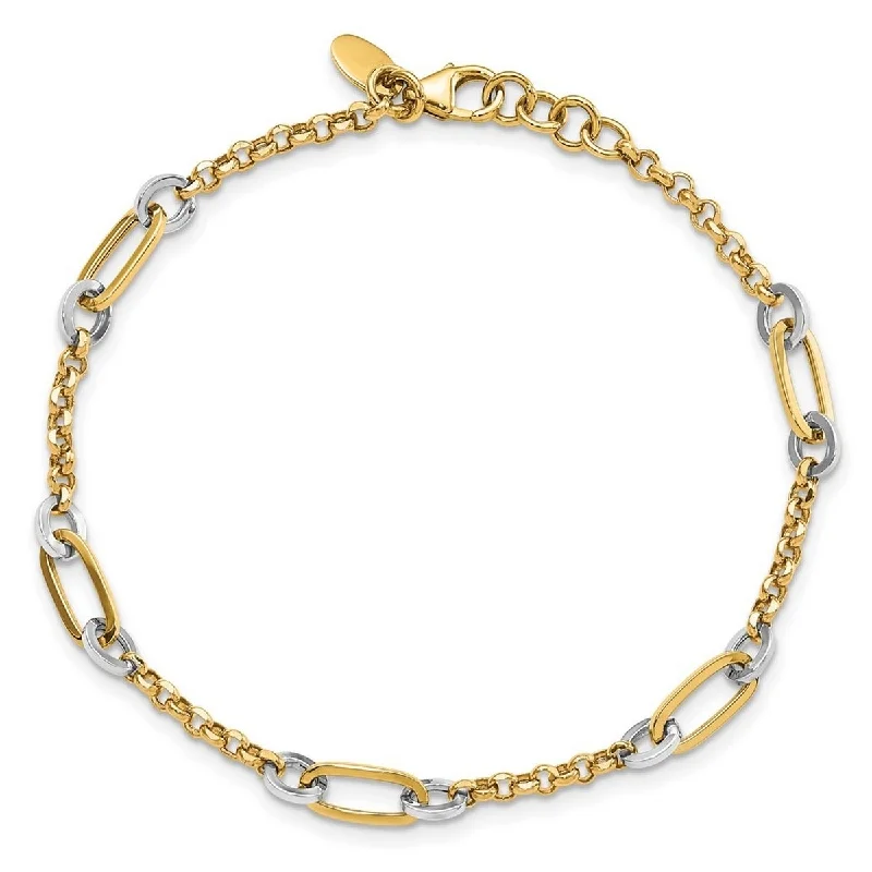 Steel cast bracelet-Curata 14k Two tone Gold Fancy Oval Link and Chain With .5 In Ext Bracelet 7.25 Inch