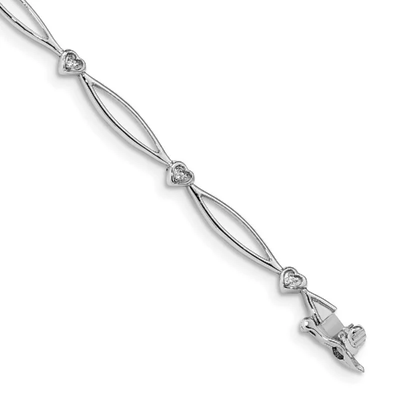 Inlaid design bracelet-Curata 14k White Gold Diamond 7.25inch Love Heart and Oval Link Bracelet