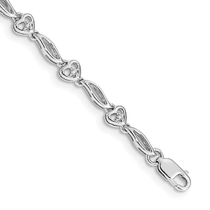 Mint leaf bracelet-Curata 14k White Gold Polished Diamond Love Heart Bracelet