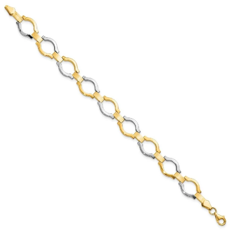 Antique flair bracelet-Curata 14k Yellow Gold With Rhodium Fancy Link Bracelet 7.25 Inch