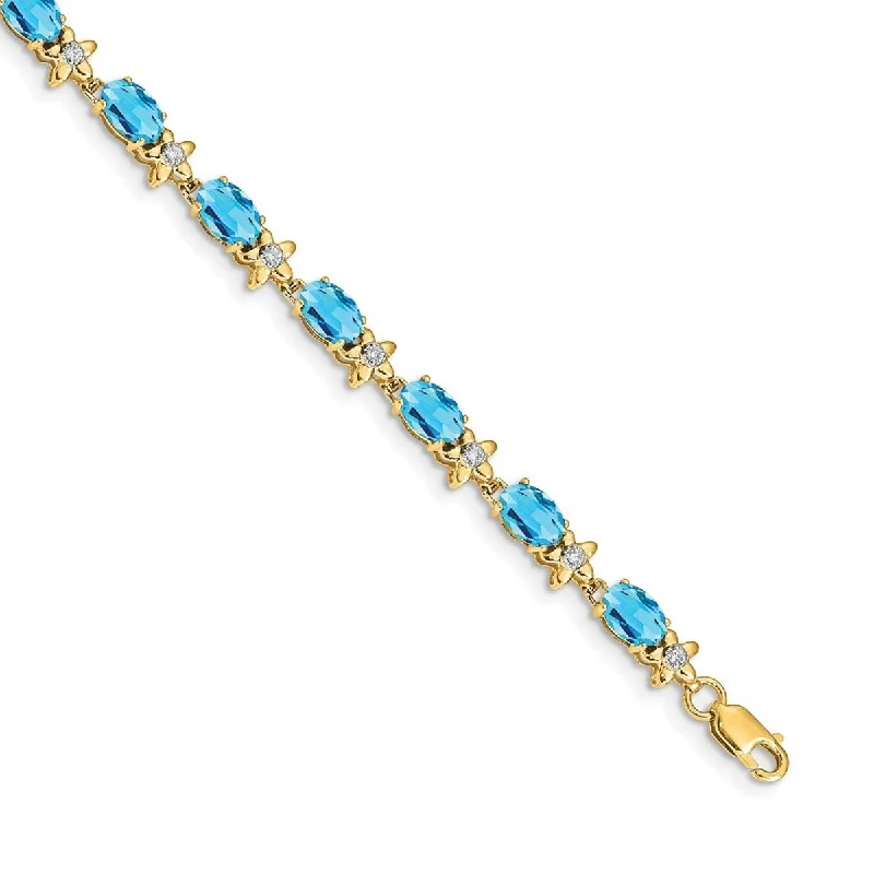 Forged cuff bracelet-Curata 4.5mm 14k Floral Diamond Blue Topaz Bracelet