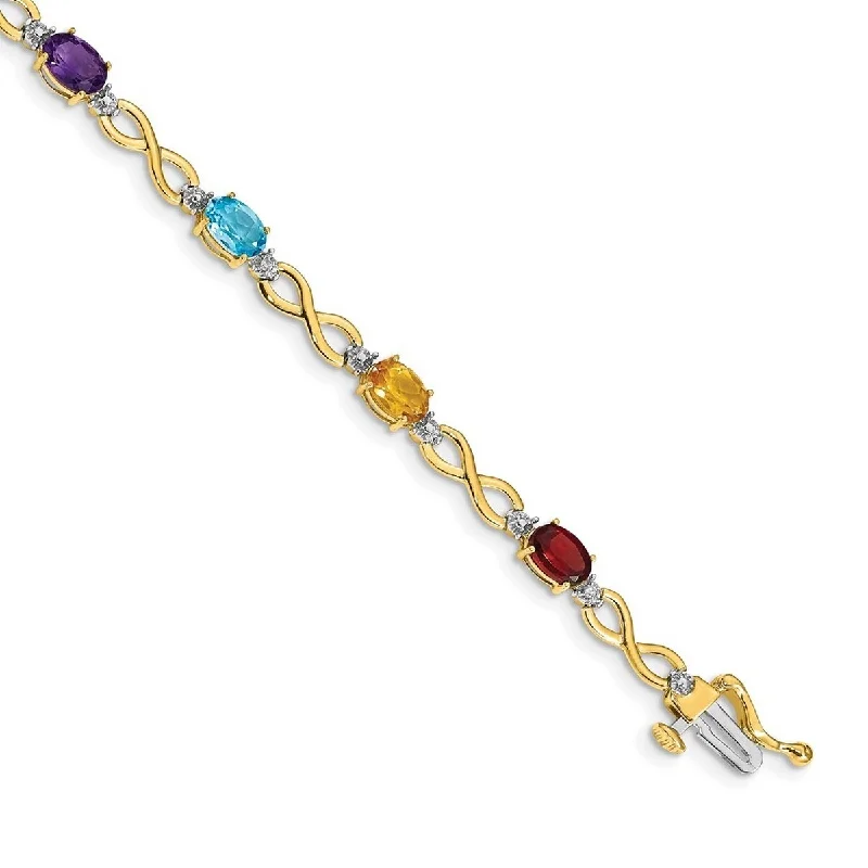 Recessed groove bracelet-Curata 5mm 14k Rainbow Gemstone and Diamond Bracelet