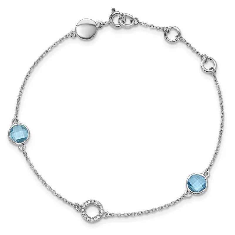 Rose set bracelet-Curata 925 Sterling Silver Spring Ring White Ice Blue Topaz and .05 Ct Diamond Bracelet 7.25 Inch