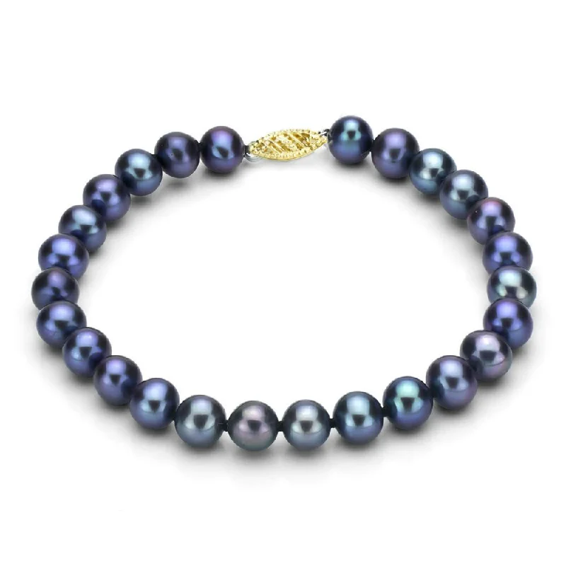 Peeled rind bracelet-DaVonna 14k Gold Black Cultured FW Pearl Bracelet (7.5-8mm)