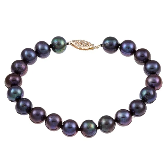 Petrified shard bracelet-DaVonna 14k Yellow Gold Black Cultured Pearl Bracelet (8-9 mm)