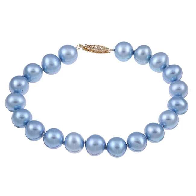 Zinc alloy bracelet-DaVonna 14k Yellow Gold Blue Cultured Pearl Bracelet (8-9mm)