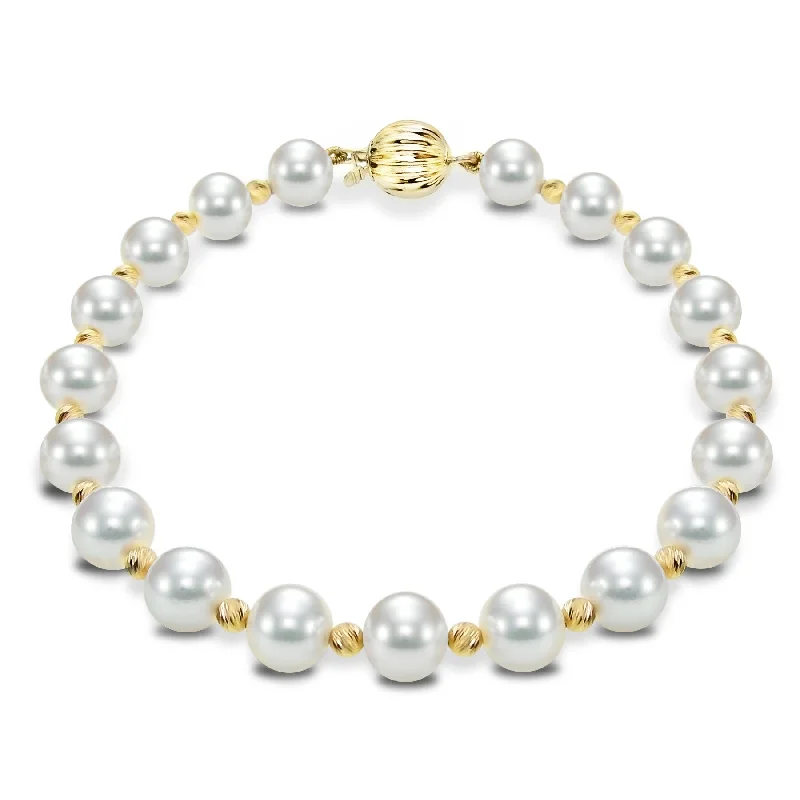 Oak grain bracelet-DaVonna 14k Yellow Gold Cultured Pearl and Beads Bracelet (7-8 mm)