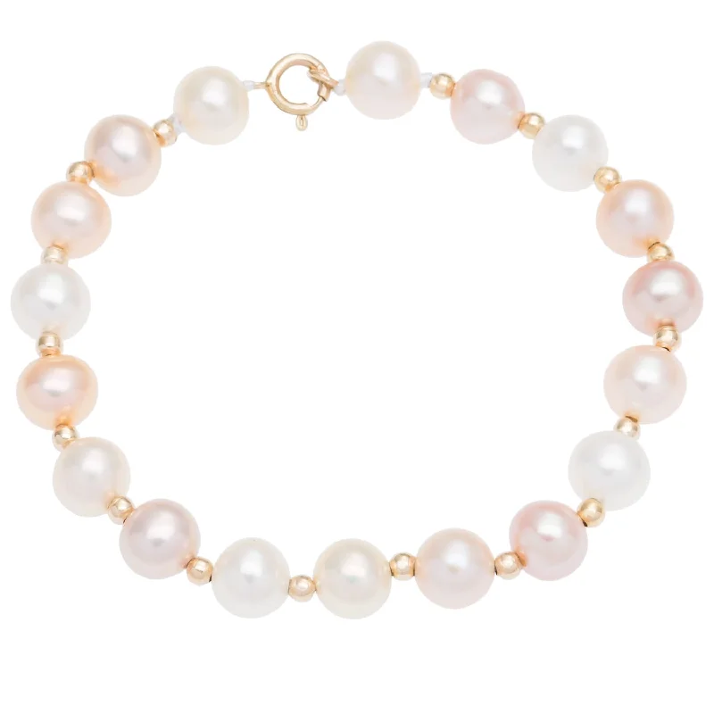 Fused gem bracelet-DaVonna 14k Yellow Gold Freshwater Pearl and Beads Children's Bracelet 4.75"