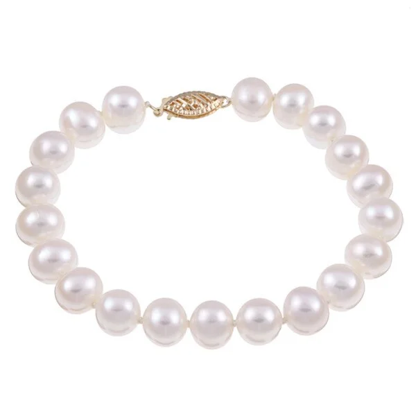 Tin forged bracelet-DaVonna 14k Yellow Gold White Cultured Pearl Bracelet (8-9 mm)