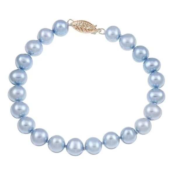 Trillion-cut ruby bracelet-DaVonna Blue Freshwater Pearl 8-inch Bracelet (7-8 mm)