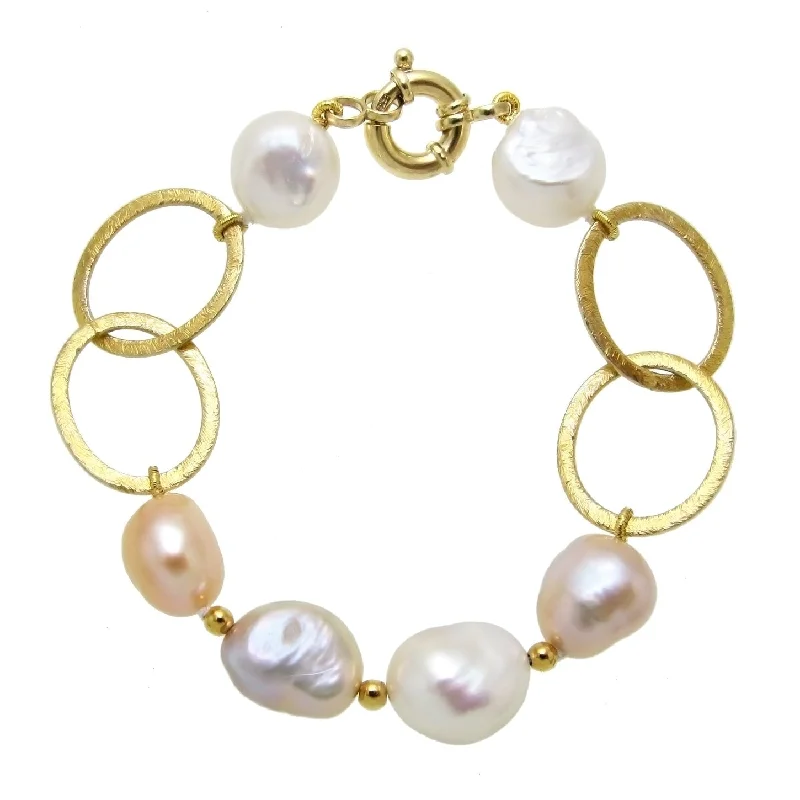 Brecciated jasper bracelet-DaVonna Gold over Silver Chain and Multi-color Baroque Pearl Bracelet