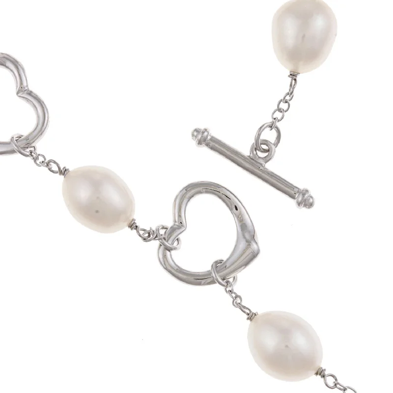 Clustered stone bracelet-DaVonna Heart Shape Sterling Silver 7-8mm White Freshwater Cultured Pearl Bracelet, 7.5-inch