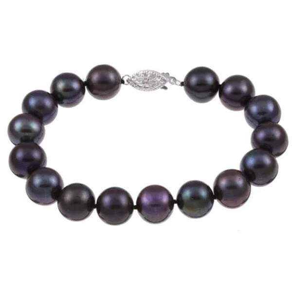 Pale dusk bracelet-DaVonna Silver Black FW Pearl 7.25-inch Bracelet (10-11 mm)