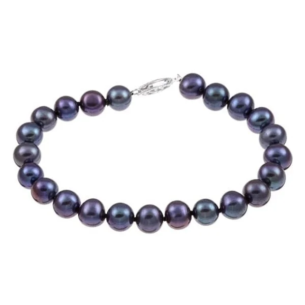 Pitted finish bracelet-DaVonna Silver Black FW Pearl 8-inch Bracelet (7.5-8 mm)