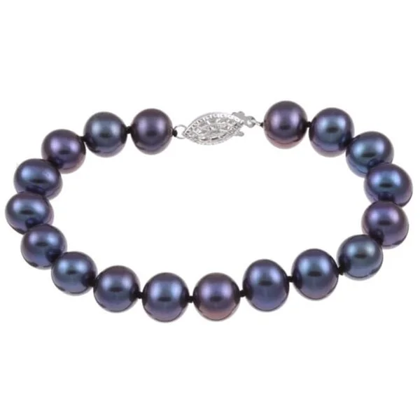 Tinted quartz bracelet-DaVonna Silver Black FW Pearl Bracelet (9-10mm)