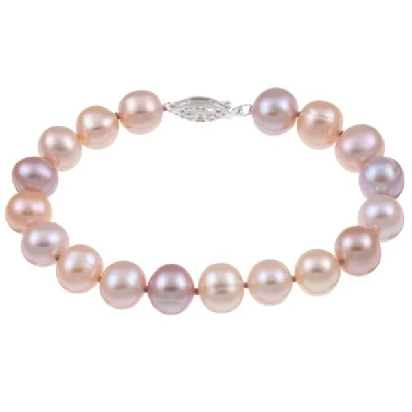 Crimped band bracelet-DaVonna Silver Multi-pink FW Pearl Bracelet (9-10mm)