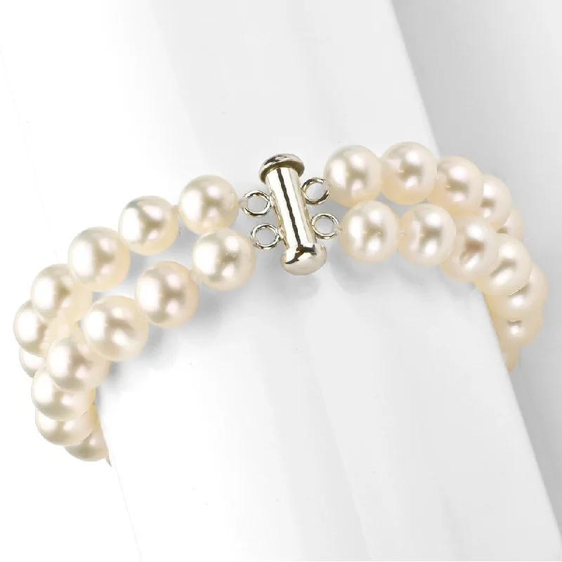 Braided wrap bracelet-DaVonna Sterling Silver 2-row White Freshwater Cultured Pearl Bracelet, 8-9mm