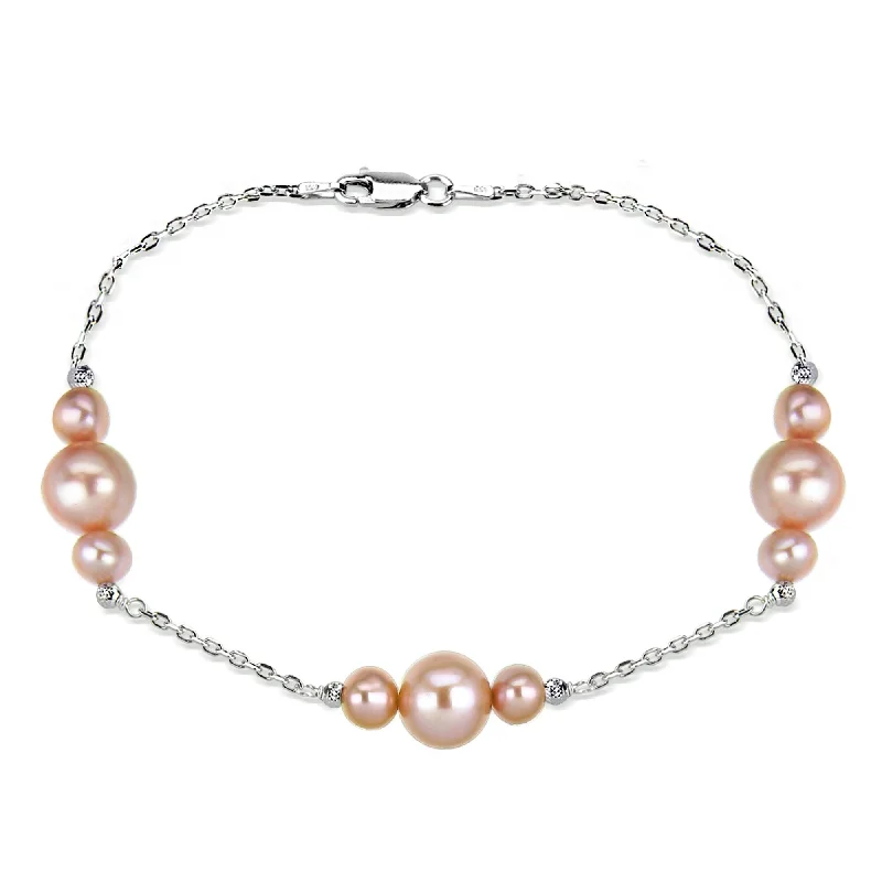 Gloss gem bracelet-DaVonna Sterling Silver 6-10mm Freshwater Pearl stations chain Bracelet, 7.5 inch + 1 inch Extension.