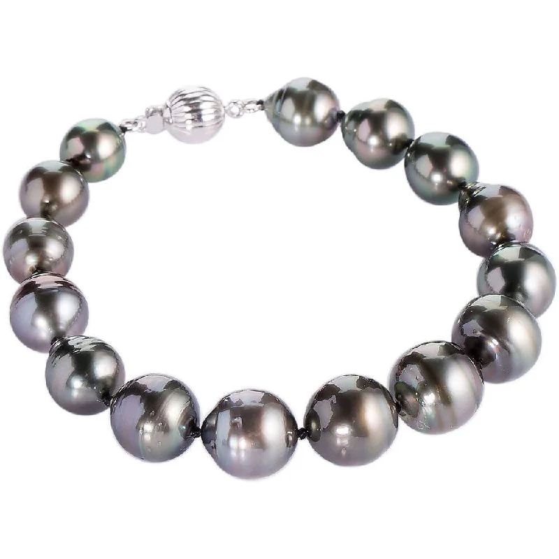 Quad knot bracelet-DaVonna Sterling Silver 8-10 mm Black Baroque Tahitian Pearl Bracelet, 8"