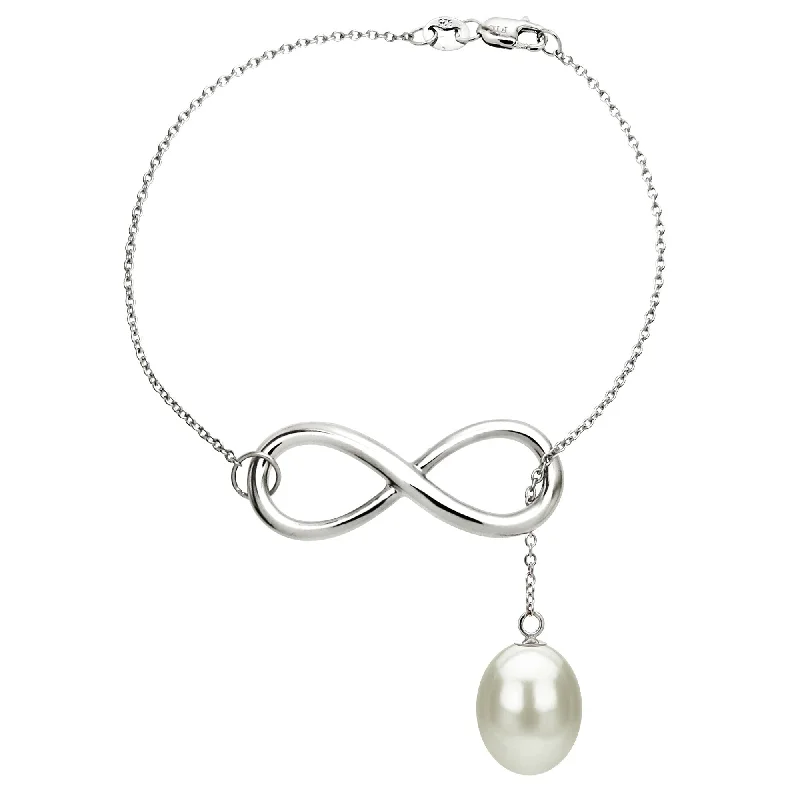 Mussel pearl bracelet-DaVonna Sterling Silver Infinity Bracelet with 8-9mm Long Shape Freshwater Pearl, 7.5"