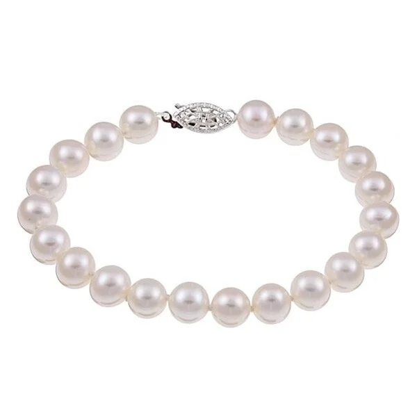 Surf crest bracelet-DaVonna Sterling Silver White Freshwater Pearl Bracelet (7.5-8 mm)