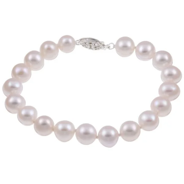 Classic mine bracelet-DaVonna Sterling Silver White Freshwater Pearl Bracelet (9-10mm)